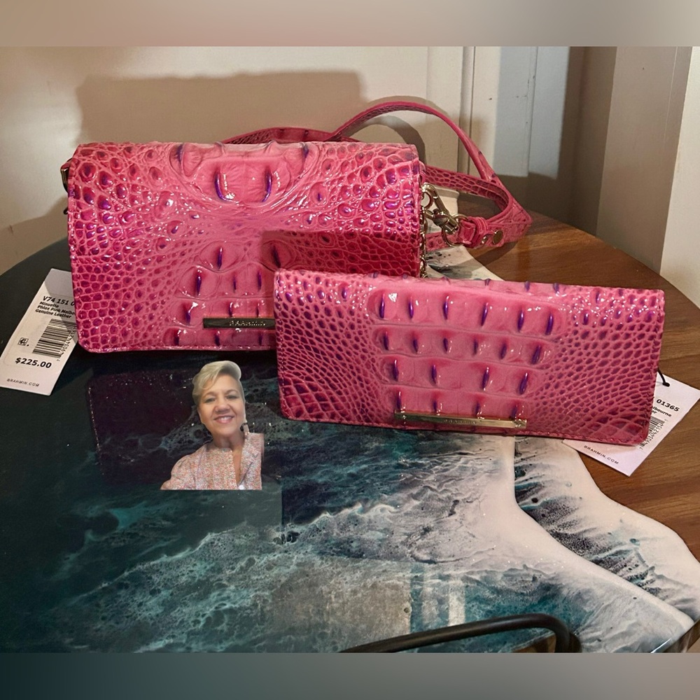 Brahmin Phlox Pink Melbourne Minuette Handbag AND Matching Addy Wallet NWT - Picture 4 of 13